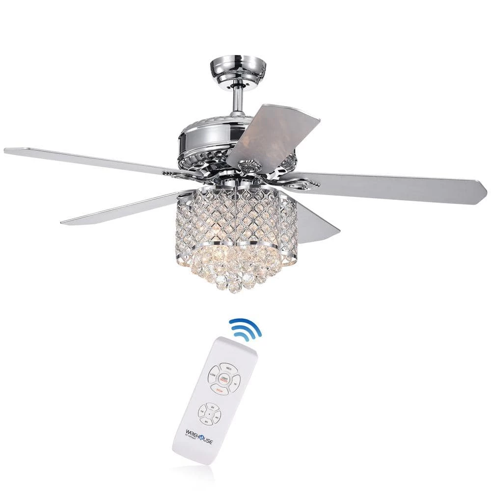 Deidor 5-Blade 52 in. Indoor Chrome Remote Controlled Ceiling Fan with Light KIt by Warehouse of Tiffany 3 Deidor 5-Blade 52 in. Indoor Chrome Remote Controlled Ceiling Fan with Light KIt by Warehouse of Tiffany