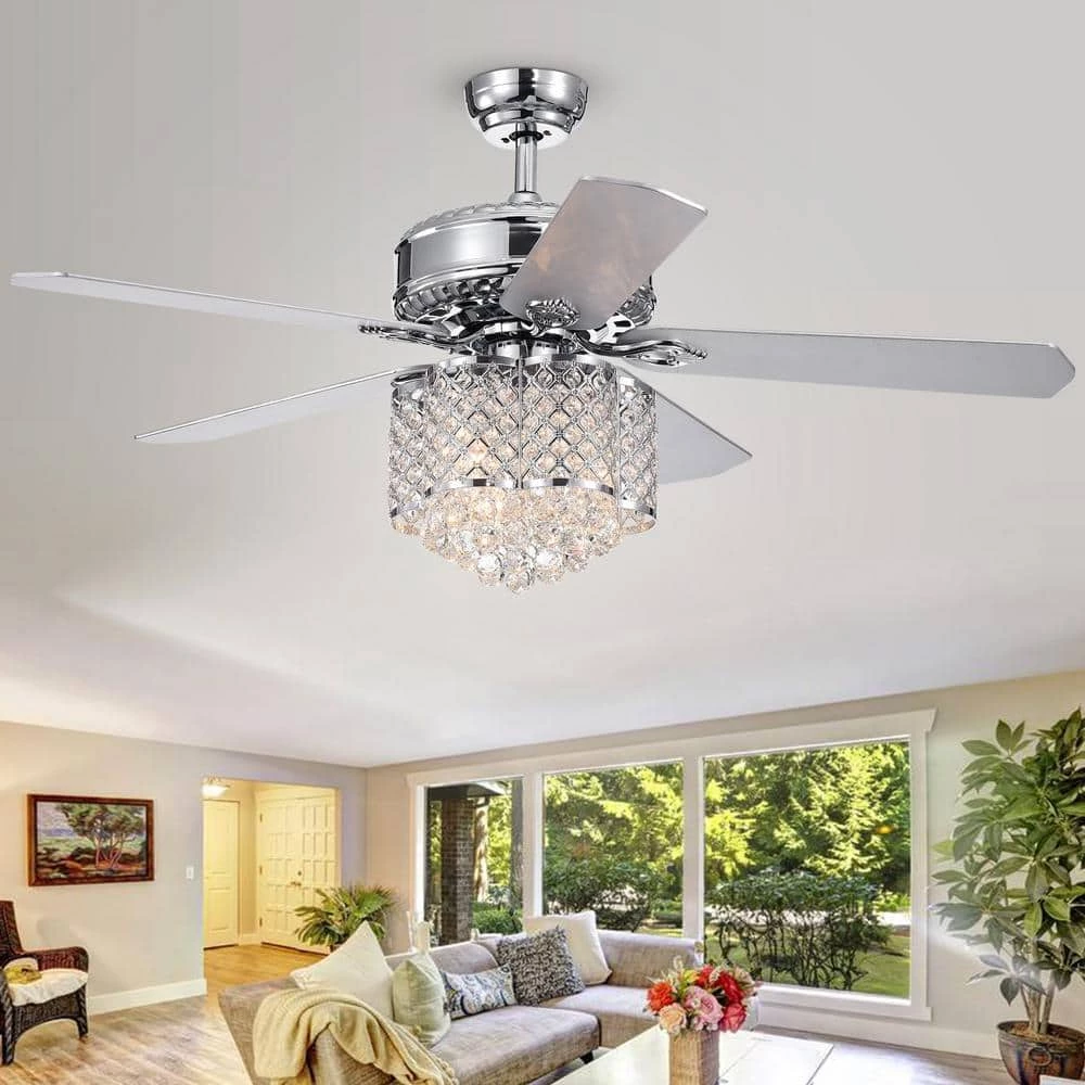 Deidor 5-Blade 52 in. Indoor Chrome Remote Controlled Ceiling Fan with Light KIt by Warehouse of Tiffany 4 Deidor 5-Blade 52 in. Indoor Chrome Remote Controlled Ceiling Fan with Light KIt by Warehouse of Tiffany - Image 2