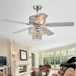 Empire Trois 52 in. Indoor Chrome Remote Controlled Ceiling Fan with Light Kit by Warehouse of Tiffany -Warehouse of Tiffany Shop chrome warehouse of tiffany ceiling fans with lights cfl 8354remo ch 31 1000