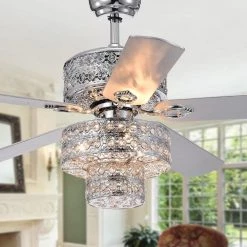 Empire Trois 52 in. Indoor Chrome Remote Controlled Ceiling Fan with Light Kit by Warehouse of Tiffany -Warehouse of Tiffany Shop chrome warehouse of tiffany ceiling fans with lights cfl 8354remo ch c3 1000