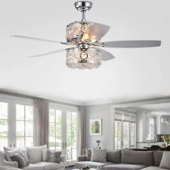 Velko 52 in. Chrome Indoor Remote Controlled Ceiling Fan with Light Kit by Warehouse of Tiffany -Warehouse of Tiffany Shop chrome warehouse of tiffany ceiling fans with lights cfl 8376remo ch 31 1000