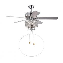 Fengren 52 in. Chrome Indoor Hand Pull Chain Ceiling Fan with Light Kit by Warehouse of Tiffany -Warehouse of Tiffany Shop chrome warehouse of tiffany ceiling fans with lights cfl 8396ch c3 1000