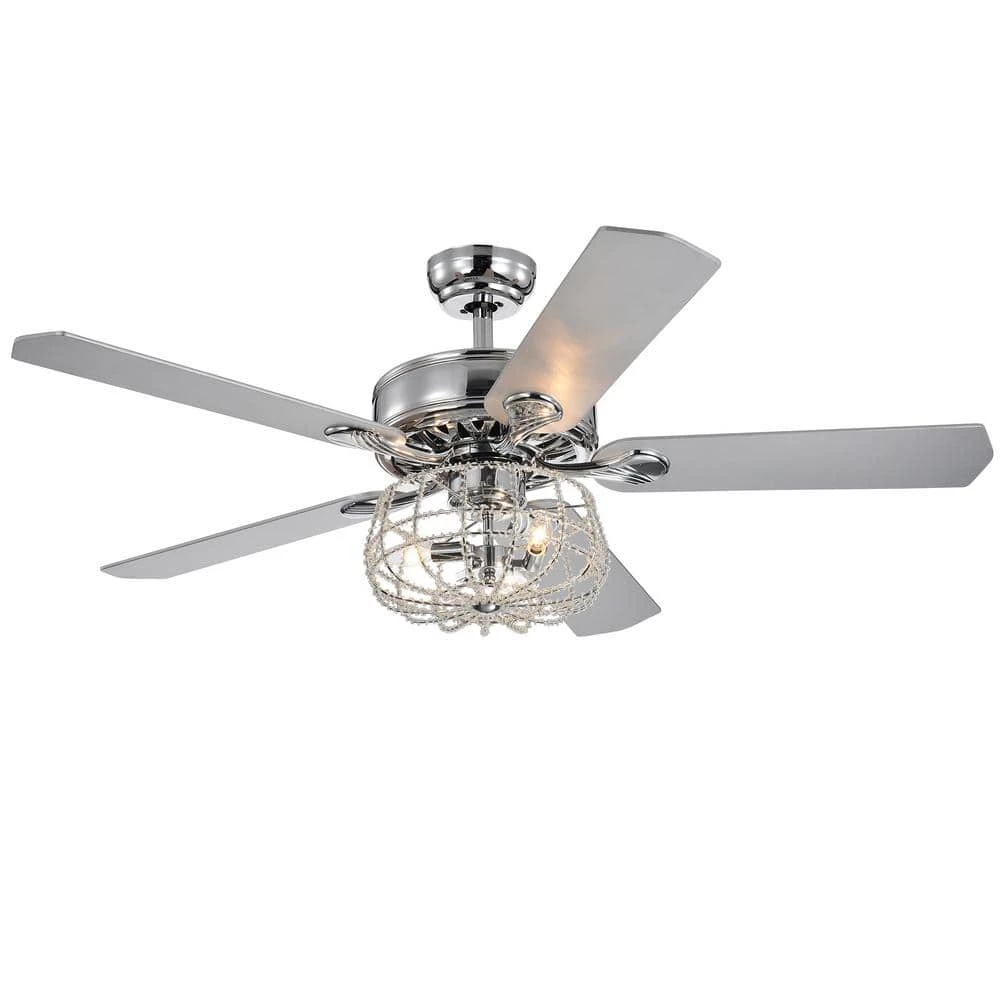 Kishel 52 in. Chrome Indoor Remote Controlled Ceiling Fan with Light Kit by Warehouse of Tiffany 2 Kishel 52 in. Chrome Indoor Remote Controlled Ceiling Fan with Light Kit by Warehouse of Tiffany