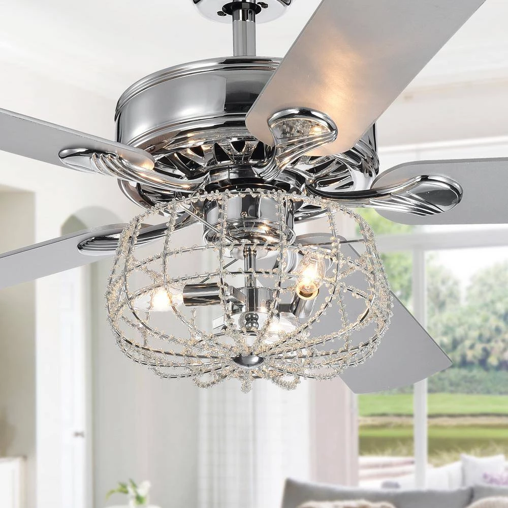 Kishel 52 in. Chrome Indoor Remote Controlled Ceiling Fan with Light Kit by Warehouse of Tiffany 3 Kishel 52 in. Chrome Indoor Remote Controlled Ceiling Fan with Light Kit by Warehouse of Tiffany - Image 2