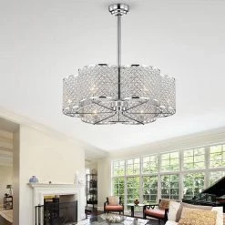 Wellane 30 in. Indoor Fandelier Chrome Remote Controlled Ceiling Fan with Light Kit by Warehouse of Tiffany -Warehouse of Tiffany Shop chrome warehouse of tiffany ceiling fans with lights cfl 8421ch 31 1000