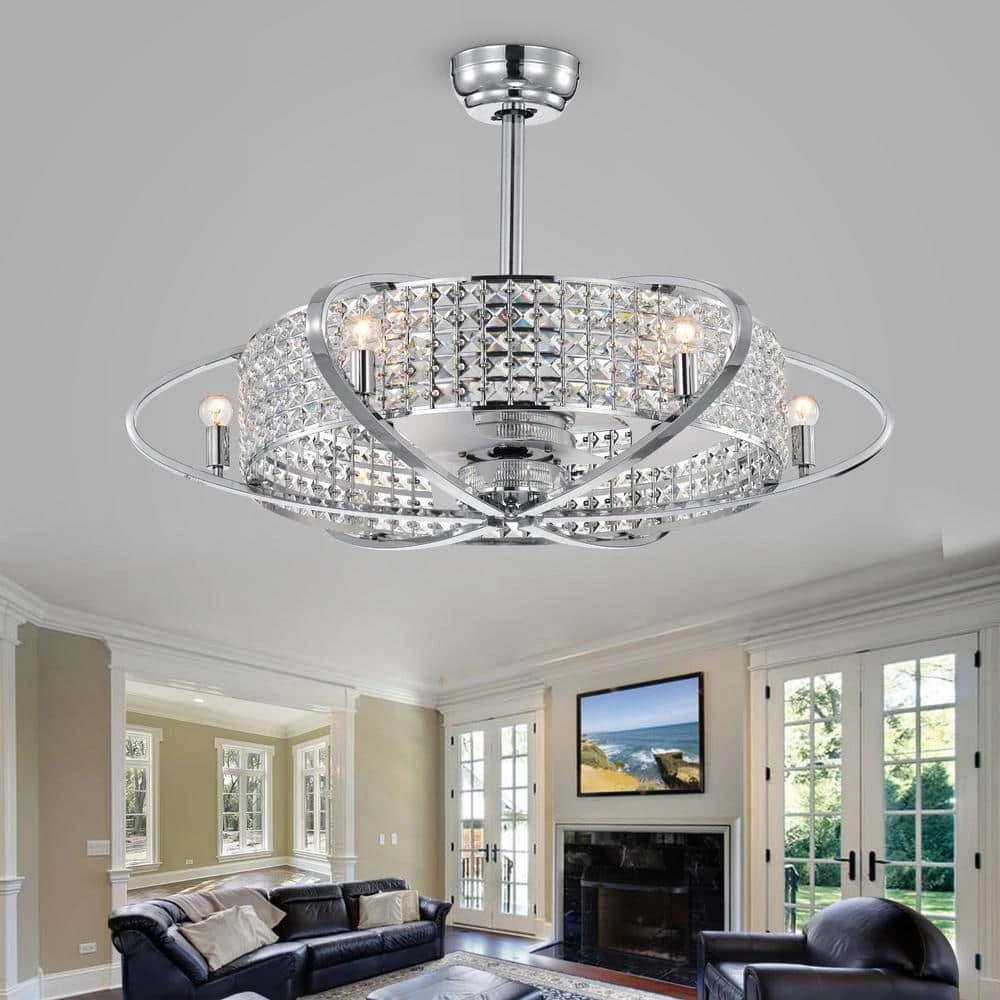 Sonome 33 in. Indoor Chrome Fandelier Remote Controlled Ceiling Fan with Light Kit by Warehouse of Tiffany 5 Sonome 33 in. Indoor Chrome Fandelier Remote Controlled Ceiling Fan with Light Kit by Warehouse of Tiffany - Image 3