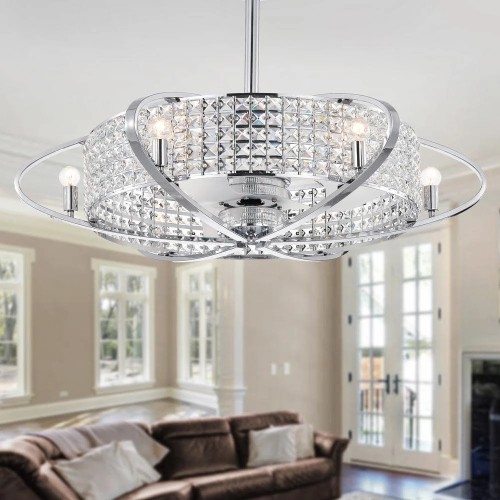 Sonome 33 in. Indoor Chrome Fandelier Remote Controlled Ceiling Fan with Light Kit by Warehouse of Tiffany 4 Sonome 33 in. Indoor Chrome Fandelier Remote Controlled Ceiling Fan with Light Kit by Warehouse of Tiffany - Image 2