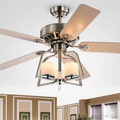Edreyan 52 in. 2-Light Indoor Chrome Remote Controlled Ceiling Fan with Light Kit by Warehouse of Tiffany -Warehouse of Tiffany Shop chrome warehouse of tiffany ceiling fans with lights cfl 8427remo sn c3 1000