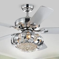 Rexie 52 in. Chrome Indoor Remote Controlled Ceiling Fan with Light Kit by Warehouse of Tiffany -Warehouse of Tiffany Shop chrome warehouse of tiffany ceiling fans with lights cfl 8430remo ch c3 1000