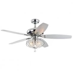 Catrine 52 in. Chrome Indoor Remote Controlled Ceiling Fan with Light Kit by Warehouse of Tiffany