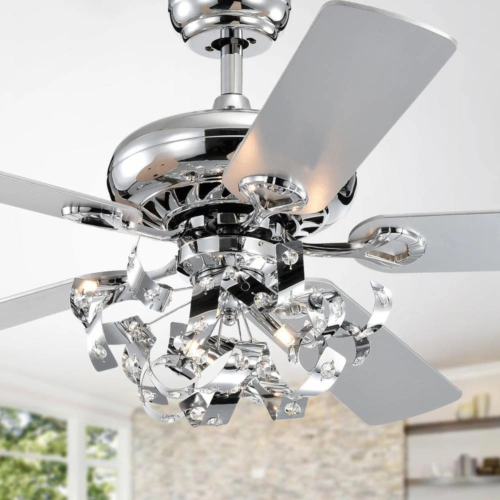 Maree 52 in. Chrome Indoor Remote Controlled Ceiling Fan with Light Kit by Warehouse of Tiffany 5 Maree 52 in. Chrome Indoor Remote Controlled Ceiling Fan with Light Kit by Warehouse of Tiffany - Image 3