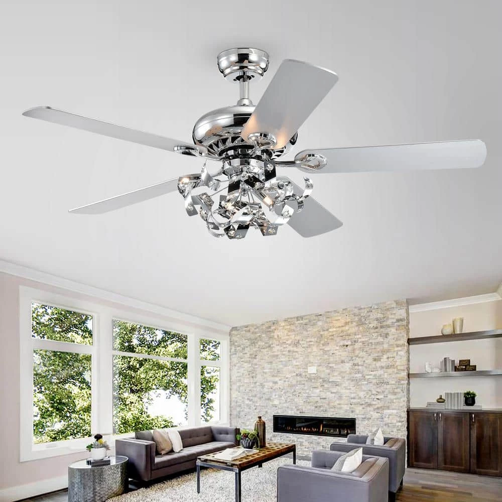 Maree 52 in. Chrome Indoor Remote Controlled Ceiling Fan with Light Kit by Warehouse of Tiffany 4 Maree 52 in. Chrome Indoor Remote Controlled Ceiling Fan with Light Kit by Warehouse of Tiffany - Image 2
