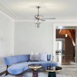 Kayla 52 in. 4-Light Indoor Chrome Finish Ceiling Fan with Light Kit by Warehouse of Tiffany -Warehouse of Tiffany Shop chrome warehouse of tiffany ceiling fans with lights cfl 8500remo ch 31 1000