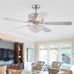 Silver Orchid Finlayson 52 in. Indoor Chrome Remote Controlled Ceiling Fan with Light Kit by Warehouse of Tiffany -Warehouse of Tiffany Shop chrome warehouse of tiffany ceiling fans with lights cfl8170remoch 31 1000