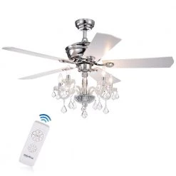 Havorand III 52 in. Indoor Chrome Remote Ceiling Fan with Light Kit and Crystal Branched Chandelier by Warehouse of Tiffany