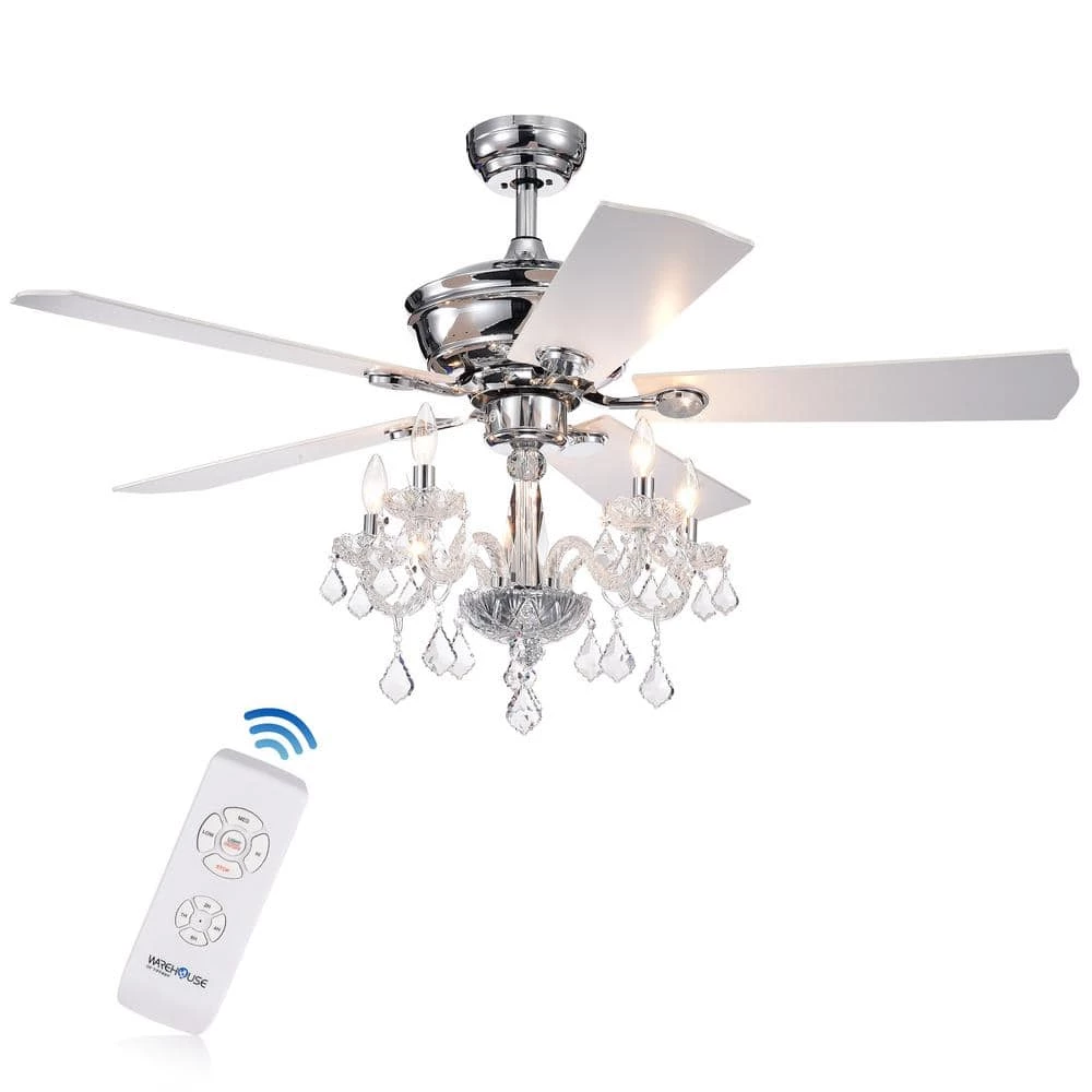 Havorand III 52 in. Indoor Chrome Remote Ceiling Fan with Light Kit and Crystal Branched Chandelier by Warehouse of Tiffany 3 Havorand III 52 in. Indoor Chrome Remote Ceiling Fan with Light Kit and Crystal Branched Chandelier by Warehouse of Tiffany