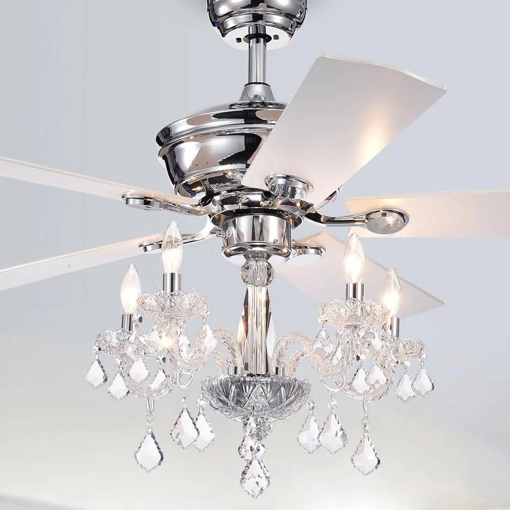 Havorand III 52 in. Indoor Chrome Remote Ceiling Fan with Light Kit and Crystal Branched Chandelier by Warehouse of Tiffany 5 Havorand III 52 in. Indoor Chrome Remote Ceiling Fan with Light Kit and Crystal Branched Chandelier by Warehouse of Tiffany - Image 3