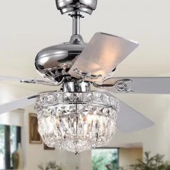 Galileo 52 in. Chrome Crystal Bowl Shade Ceiling Fan with Light Kit and Remote Control by Warehouse of Tiffany -Warehouse of Tiffany Shop chrome warehouse of tiffany ceiling fans with lights cfl8349remo c3 1000