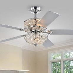 Catalina 52 in. Chrome Remote Controlled Ceiling Fan with Light Kit by Warehouse of Tiffany -Warehouse of Tiffany Shop chrome warehouse of tiffany ceiling fans with lights cfl8370remoch 4f 1000