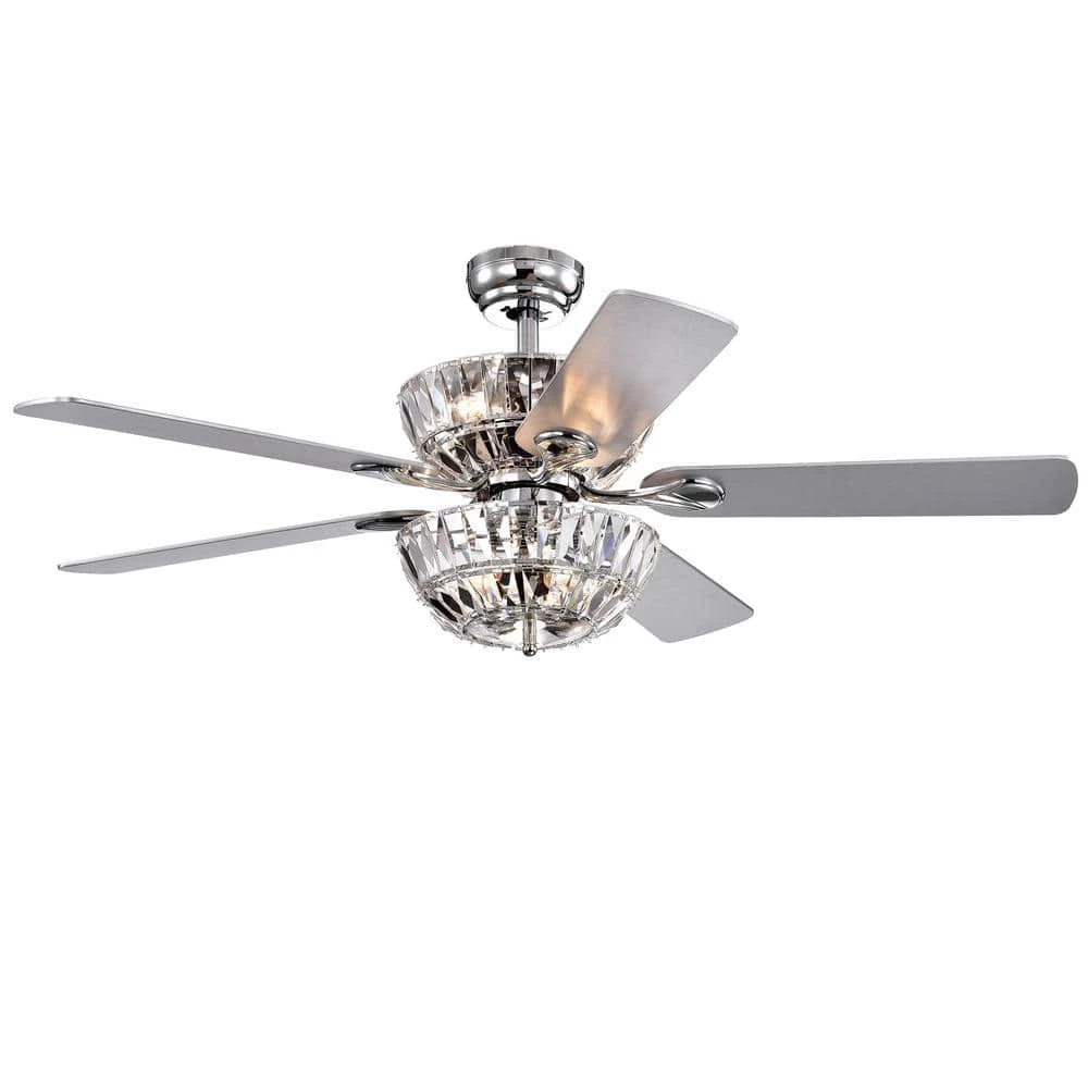 Senma Dual Lamp 52 in. Indoor Chrome Remote Controlled Ceiling Fan with Light Kit by Warehouse of Tiffany 3 Senma Dual Lamp 52 in. Indoor Chrome Remote Controlled Ceiling Fan with Light Kit by Warehouse of Tiffany