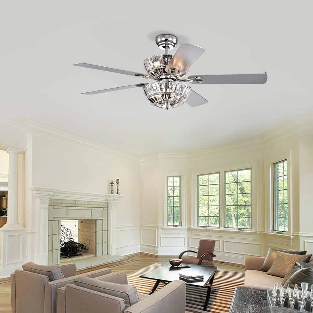 Senma Dual Lamp 52 in. Indoor Chrome Remote Controlled Ceiling Fan with Light Kit by Warehouse of Tiffany 4 Senma Dual Lamp 52 in. Indoor Chrome Remote Controlled Ceiling Fan with Light Kit by Warehouse of Tiffany - Image 2