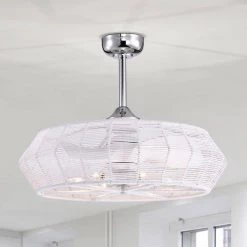 Akasha 28 in. 6-Light Indoor Chrome and Gloss White Rattan Finish Ceiling Fan with Light Kit by Warehouse of Tiffany