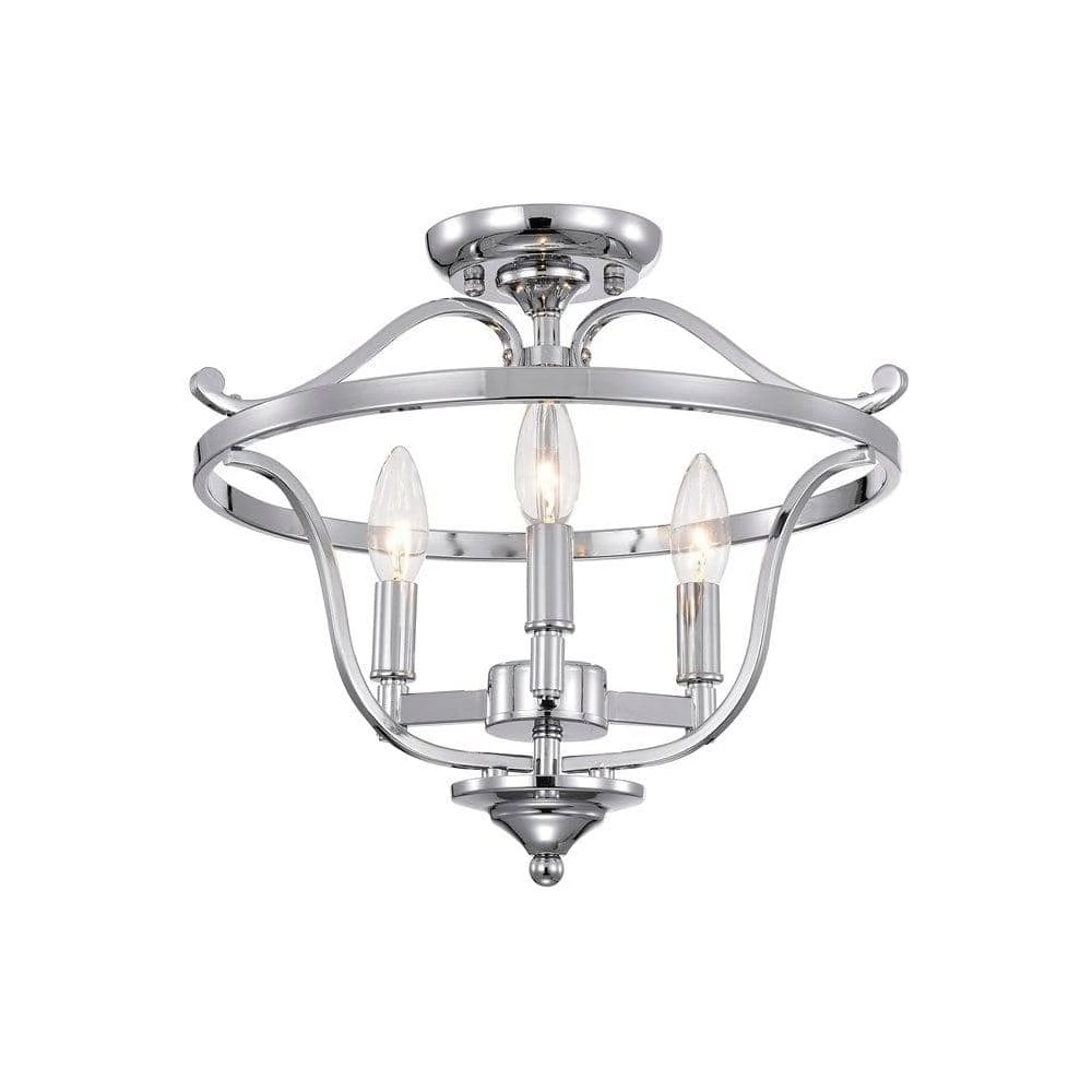 Karl 15 in. 3-Light Indoor Chrome Semi-Flush Mount Ceiling Light with Light Kit by Warehouse of Tiffany 3 Karl 15 in. 3-Light Indoor Chrome Semi-Flush Mount Ceiling Light with Light Kit by Warehouse of Tiffany