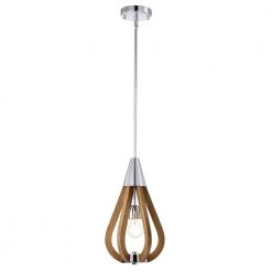 Vissente 8 in. 1-Light Indoor Chrome and Faux Wood Grain Lantern Pendant Ceiling Light by Warehouse of Tiffany