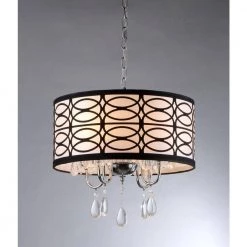 Olga 4-Light Chrome Crystal Ceiling Chandelier with Fabric Shade by Warehouse of Tiffany
