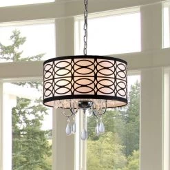 Olga 4-Light Chrome Crystal Ceiling Chandelier with Fabric Shade by Warehouse of Tiffany -Warehouse of Tiffany Shop chrome warehouse of tiffany chandeliers rl4825 c3 1000