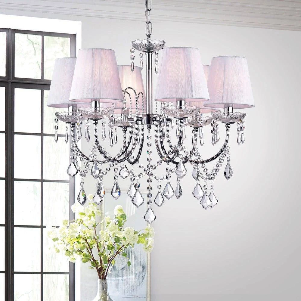 Eros 21 in. 6-Light Indoor Chrome Chandelier with Light Kit by Warehouse of Tiffany 5 Eros 21 in. 6-Light Indoor Chrome Chandelier with Light Kit by Warehouse of Tiffany - Image 3
