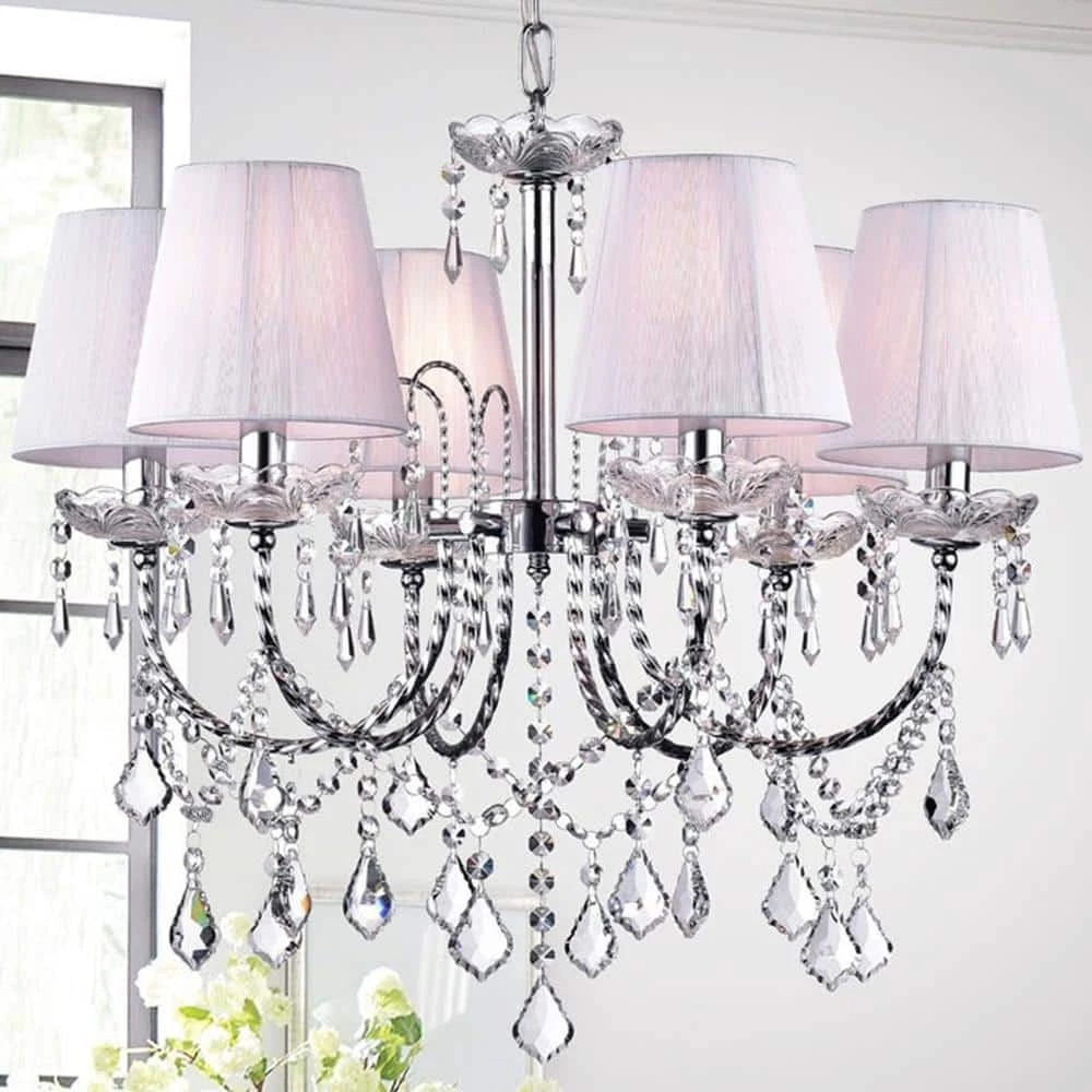 Eros 21 in. 6-Light Indoor Chrome Chandelier with Light Kit by Warehouse of Tiffany 4 Eros 21 in. 6-Light Indoor Chrome Chandelier with Light Kit by Warehouse of Tiffany - Image 2
