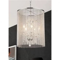 Rosalias Modern Cage 6-Light Chrome Chandelier with Shade by Warehouse of Tiffany -Warehouse of Tiffany Shop chrome warehouse of tiffany chandeliers rl8059a 4f 1000