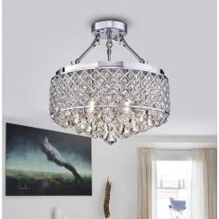 Viola 15 in. 4-Light Indoor Chrome Semi-Flush Mount Chandelier with Light Kit by Warehouse of Tiffany -Warehouse of Tiffany Shop chrome warehouse of tiffany chandeliers rl8161sch 31 1000