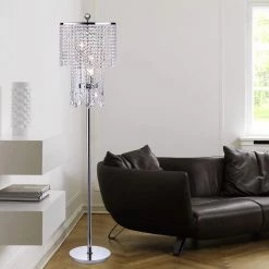 Diana 63 in. 3-Light Indoor Chrome Crystal Floor Lamp with Foot Switch by Warehouse of Tiffany -Warehouse of Tiffany Shop chrome warehouse of tiffany floor lamps fl9262 31 1000