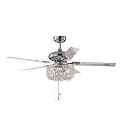 Silver 49.2 in. Indoor Chrome Finsh Hand Pull Chain Ceiling Fan with Light Kit by Warehouse of Tiffany