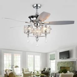 Miramis 52 in. Indoor Chrome Finsh Remote Controlled Ceiling Fan with Light Kit by Warehouse of Tiffany -Warehouse of Tiffany Shop chrome warehouse of tiffany flush mount lights cfl 8329remo ch 31 1000