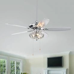 Makore 52 in. Indoor Chrome Finsh Hand Pull Chain Ceiling Fan with Light Kit by Warehouse of Tiffany -Warehouse of Tiffany Shop chrome warehouse of tiffany flush mount lights cfl 8366ch 31 1000