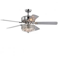 Gremane 52 in. Indoor Chrome Finsh Remote Controlled Ceiling Fan with Light Kit by Warehouse of Tiffany