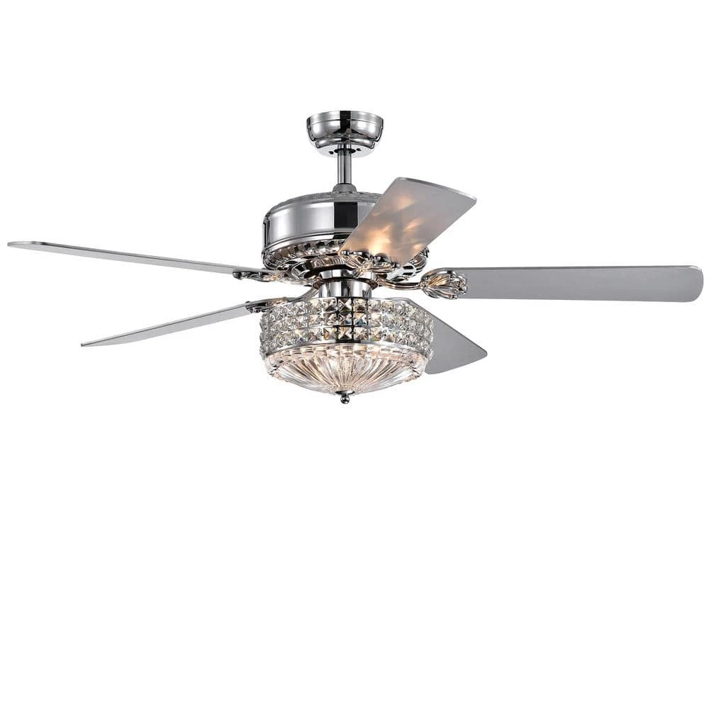 Gremane 52 in. Indoor Chrome Finsh Remote Controlled Ceiling Fan with Light Kit by Warehouse of Tiffany 3 Gremane 52 in. Indoor Chrome Finsh Remote Controlled Ceiling Fan with Light Kit by Warehouse of Tiffany