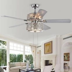 Walter 52 in. Indoor Chrome Finsh Hand Pull Chain Ceiling Fan with Light Kit by Warehouse of Tiffany -Warehouse of Tiffany Shop chrome warehouse of tiffany flush mount lights cfl 8372chd 31 1000