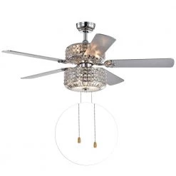 Walter 52 in. Indoor Chrome Finsh Hand Pull Chain Ceiling Fan with Light Kit by Warehouse of Tiffany