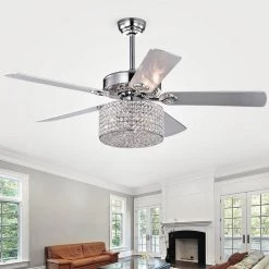Rexen 52 in. Indoor Chrome Finsh Remote Controlled Ceiling Fan with Light Kit by Warehouse of Tiffany -Warehouse of Tiffany Shop chrome warehouse of tiffany flush mount lights cfl 8409remo ch 31 1000
