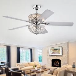 Hegasal 52 in. Indoor Chrome Finsh Remote Controlled Ceiling Fan with Light Kit by Warehouse of Tiffany -Warehouse of Tiffany Shop chrome warehouse of tiffany flush mount lights cfl 8423remo ch 31 1000