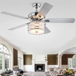 Moira 52 in. Indoor Chrome Finsh Remote Controlled Ceiling Fan with Light Kit by Warehouse of Tiffany -Warehouse of Tiffany Shop chrome warehouse of tiffany flush mount lights cfl 8432remo ch 31 1000