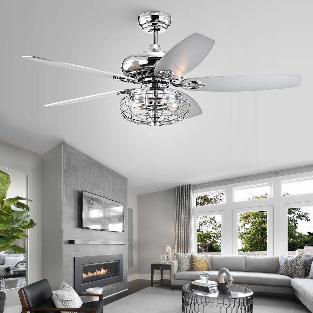 Chi 52 in. Indoor Chrome Finsh Remote Controlled Ceiling Fan with Light Kit by Warehouse of Tiffany 6 Chi 52 in. Indoor Chrome Finsh Remote Controlled Ceiling Fan with Light Kit by Warehouse of Tiffany - Image 4