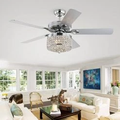 Canohr 52 in. Indoor Chrome Finsh Remote Controlled Ceiling Fan with Light Kit by Warehouse of Tiffany -Warehouse of Tiffany Shop chrome warehouse of tiffany flush mount lights cfl 8442remo ch 31 1000
