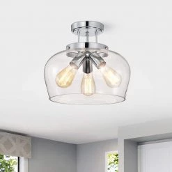 Celine 12 in. 3-Light Indoor Chrome Semi-Flush Mount Light with Light Kit by Warehouse of Tiffany -Warehouse of Tiffany Shop chrome warehouse of tiffany flush mount lights cm238 3ch 1f 1000