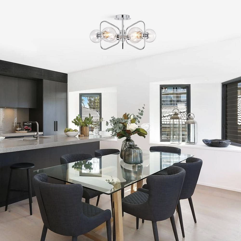 Elaina 12 in. 6-Light Chrome Indoor Semi-Flush Mount Light with Light Kit by Warehouse of Tiffany 8 Elaina 12 in. 6-Light Chrome Indoor Semi-Flush Mount Light with Light Kit by Warehouse of Tiffany - Image 6