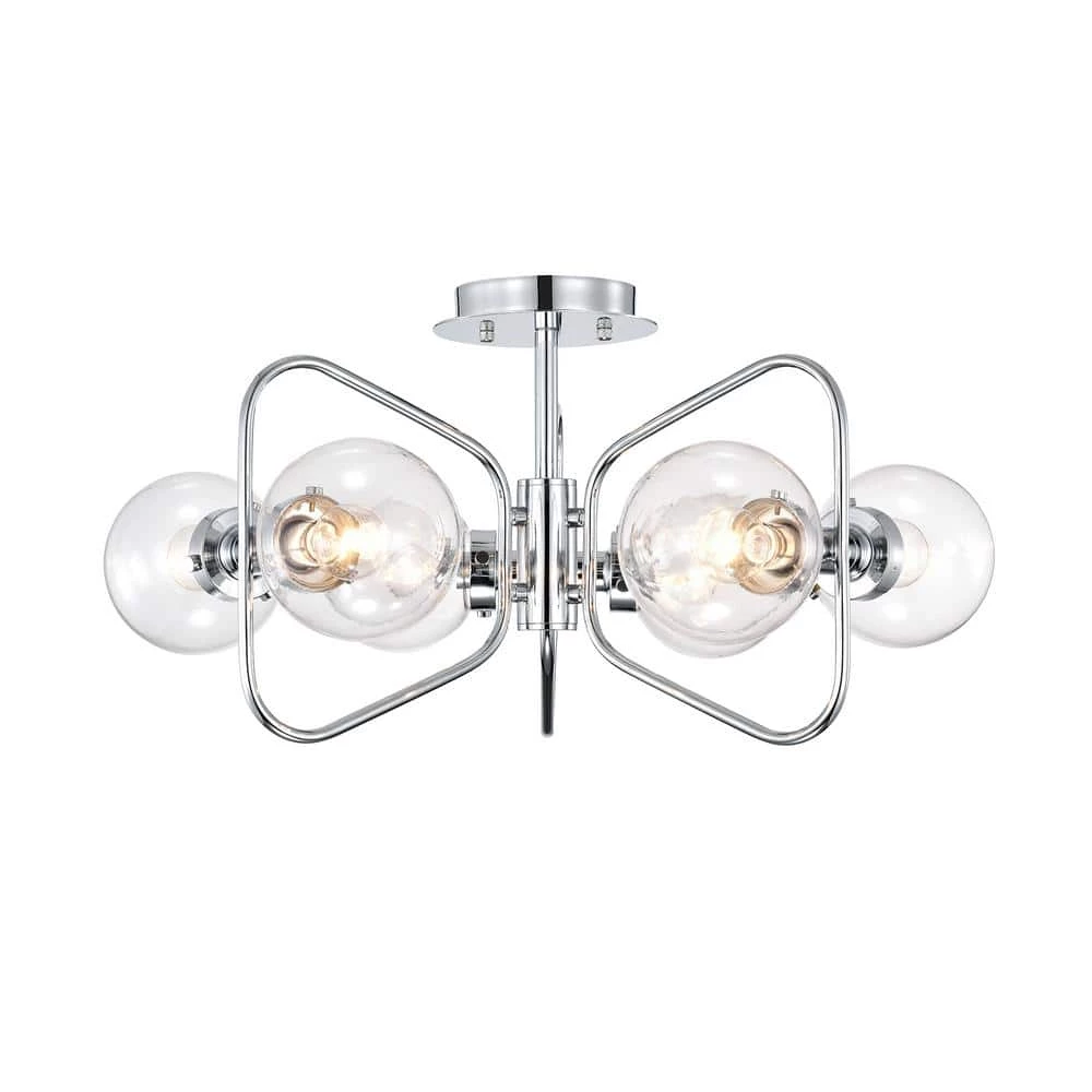 Elaina 12 in. 6-Light Chrome Indoor Semi-Flush Mount Light with Light Kit by Warehouse of Tiffany 3 Elaina 12 in. 6-Light Chrome Indoor Semi-Flush Mount Light with Light Kit by Warehouse of Tiffany